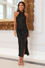 Lover Of Silky Satin Midi Dress Black