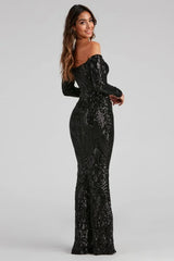 Sierra Sequin Off The Shoulder Formal Dress