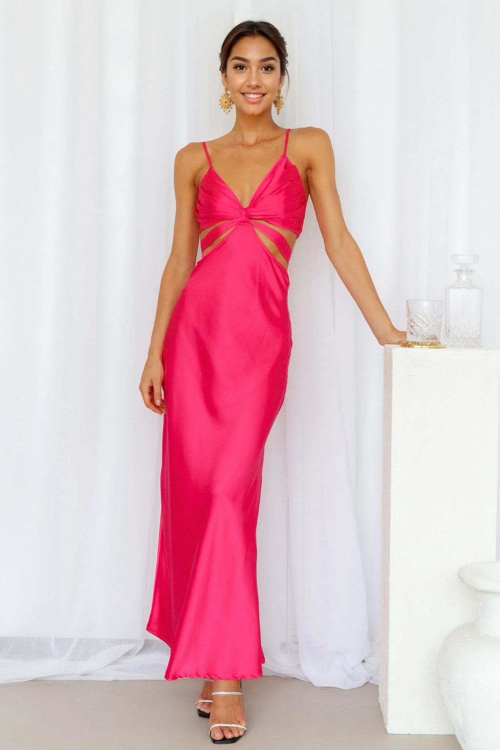 Cherry Pop Midi Dress Hot Pink