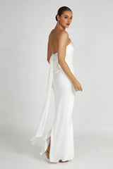 Rochelle Bow Back Satin Maxi Dress - White