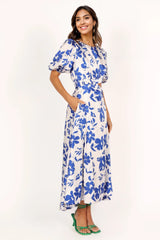 Puff Sleeve Dress - Blue Floral