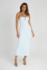 Krissy Midi Twist Halter Jersey Dress - Arctic Blue