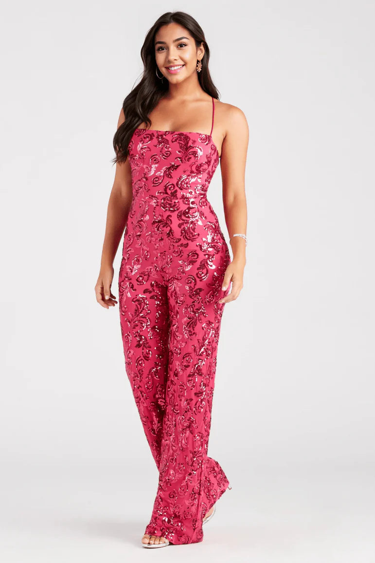 Radiate In Sequins Lace-Up Jumpsuit