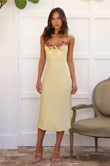 Blooming Relationship Satin Midi Dress Yellow