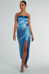 Mayra Formal Satin Slit Long Dress