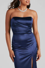 Gianna Strapless High-Slit Satin Dress