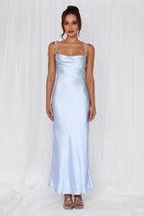 The Penelope Cowl Satin Maxi Dress Blue