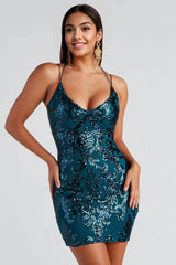 Formal Sequin Cross-Back Mini Dress