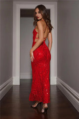 Own The Club Sequin Maxi Dress Red