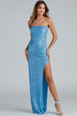 Sorella Sequin Wrap Slit Formal Dress