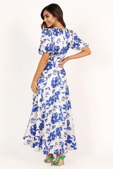 Puff Sleeve Dress - Blue Floral