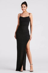 Formal High Slit Glitzy Glitter Dress