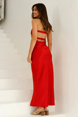 Laced With Gold Maxi Dress Red