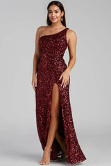 Formal One-Shoulder Sequin Dress