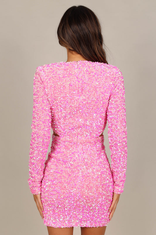 Long Sleeve Sequin Mini Dress - Berry