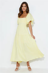 Summertime Heat Puff Sleeve Maxi Dress Yellow