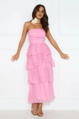 Number One Option Strapless Midi Dress Pink