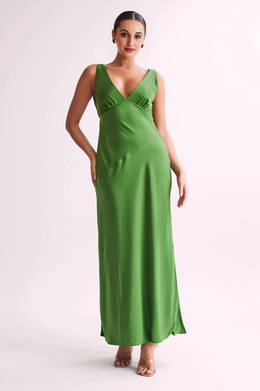 Nadia Maxi Satin Dress With Back Cowl - Emerald