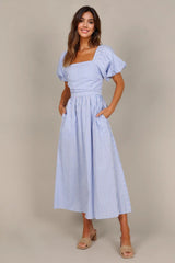 Clo Puff Sleeve Maxi Dress - Blue Stripe