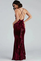 Formal Ruffled Velvet Dress