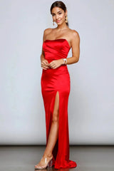 Gianna Strapless High-Slit Satin Dress