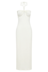 Krissy Midi Twist Halter Jersey Dress - White