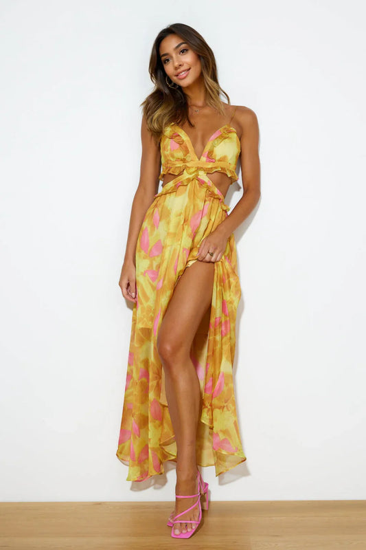 Luxe Resort Style Maxi Dress Yellow