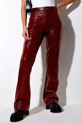 Zoven Trouser in Croc PU Burgundy