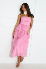 Number One Option Strapless Midi Dress Pink