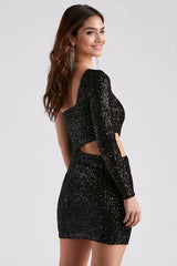 Sparkle Party Sequin One-Shoulder Mini Dress