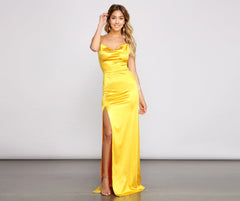 Cassie Sleeveless Satin High Slit Formal Dress