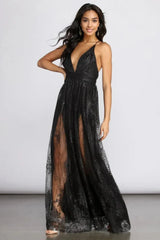 Formal Plunging Glitter Dress