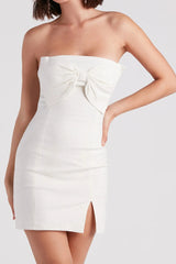 Perfect Bow Linen Strapless Mini Dress