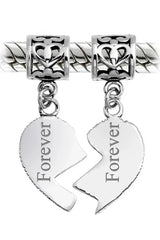 Grandma Mother Word Heart Shape Dangle Bead Charm Sterling Silver