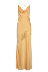 Chandra Lace Detail Satin Maxi Dress - Lemon