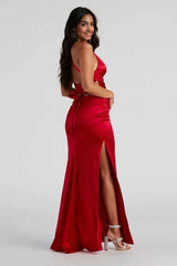 Formal Satin Open Back Dress