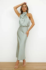 Switch Over Satin Maxi Dress Sage