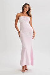 Lorelai Strapless Rose Knit Maxi Dress - Fairy Floss Pink