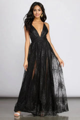 Formal Plunging Glitter Dress