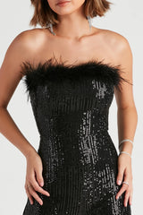 Always Fabulous Feather-Trim Sequin Jumpsuit