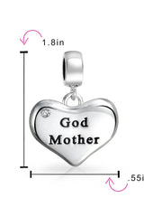 Grandma Mother Word Heart Shape Dangle Bead Charm Sterling Silver