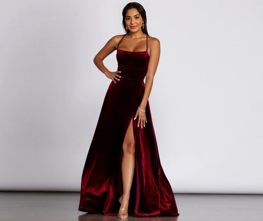 Dakota Velvet Lace Up Evening Gown