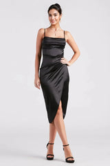 Formal Satin Wrap Midi Dress