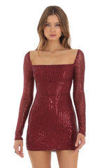 Sequin Long Sleeve Bodycon Dress in Red