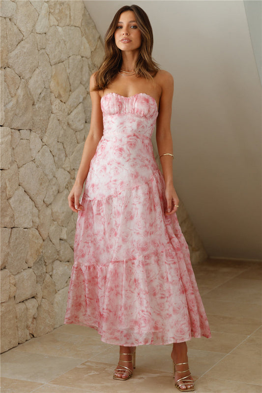 HOMECOMING- Her Best Version Strapless Maxi Dress Pink