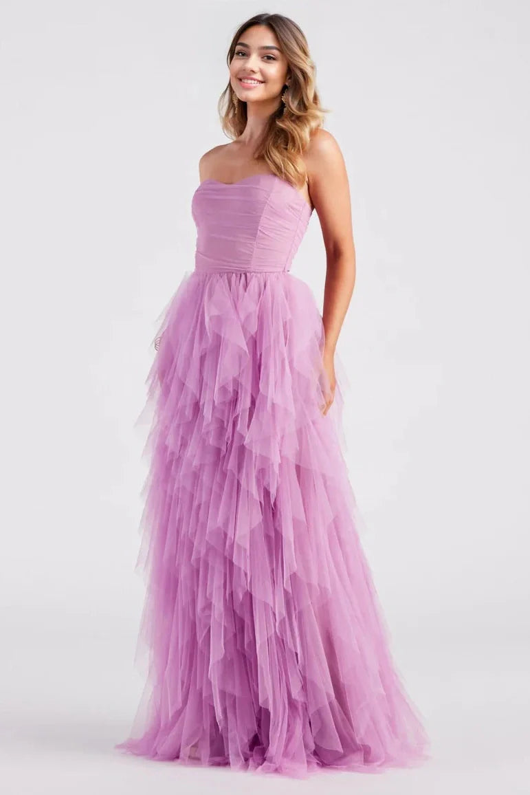 Strapless Ruffled Mesh Formal Dress