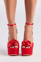 Fashion Strut Satin Rose Platform Heels