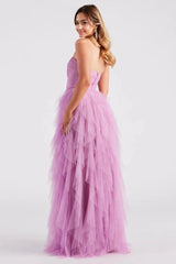 Strapless Ruffled Mesh Formal Dress