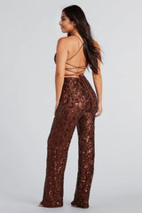 Radiate In Sequins Lace-Up Jumpsuit