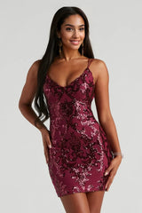 Formal Sequin Cross-Back Mini Dress